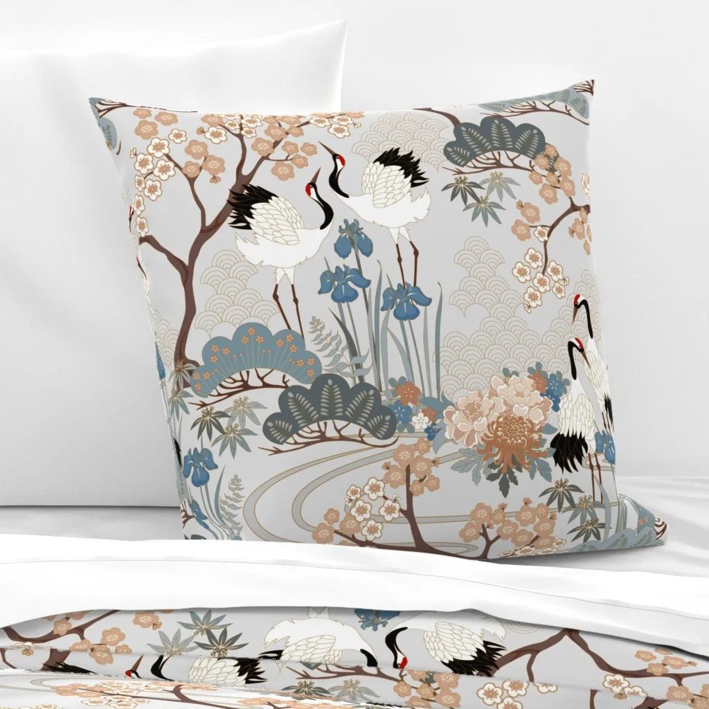 Large Scale Japanese Garden Euro Pillow Sham - Light Grey product