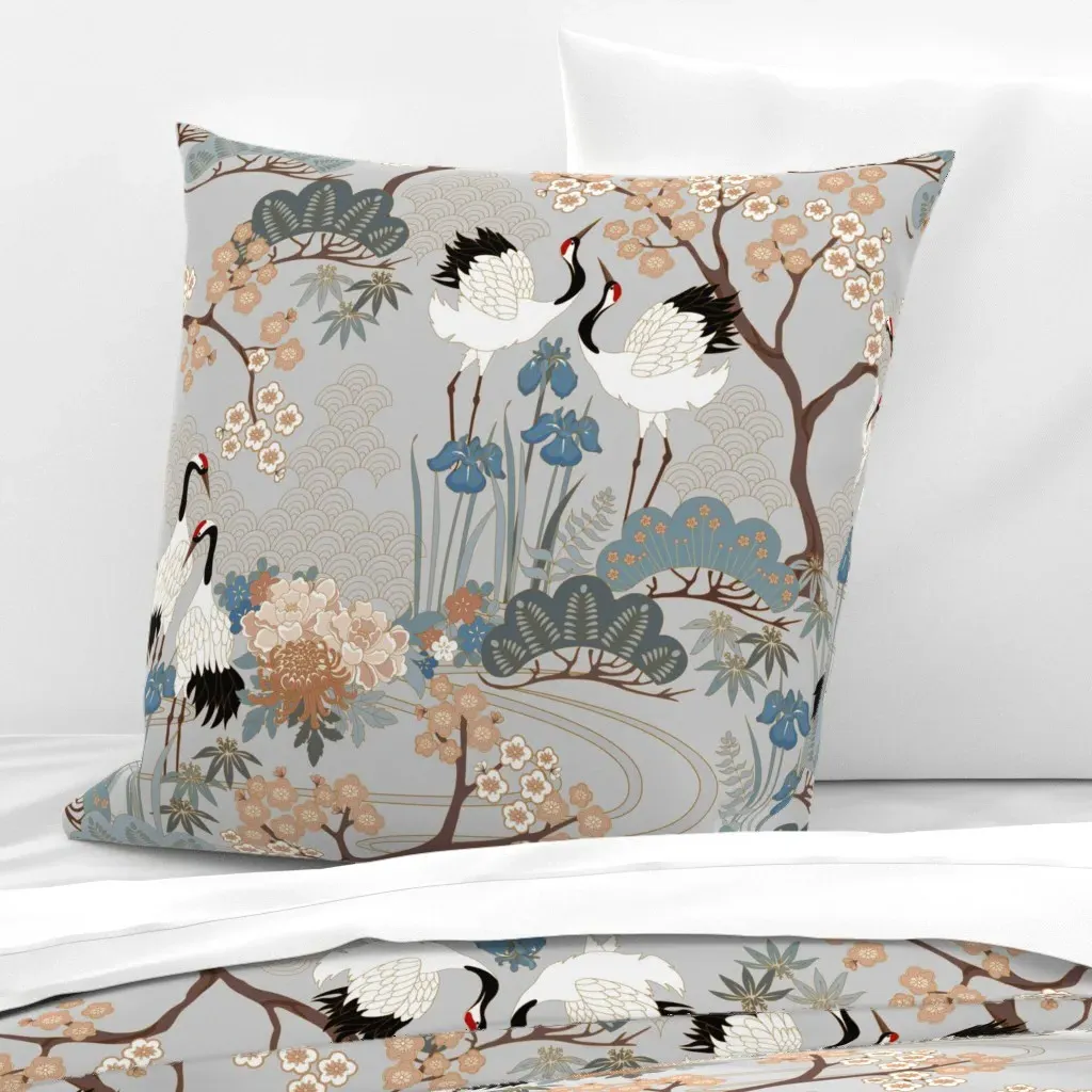 Large Scale Japanese Garden Euro Pillow Sham - White product
