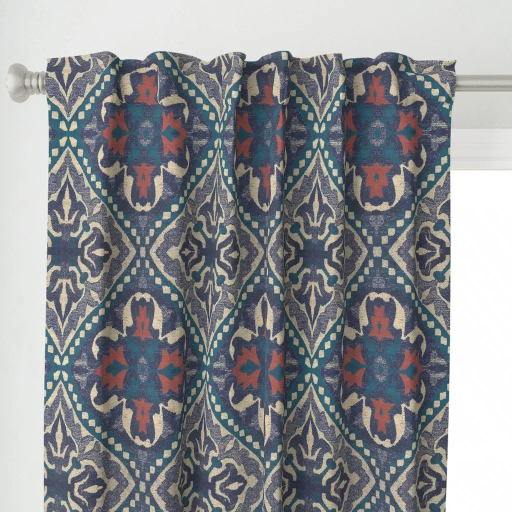Large Scale Medallion Curtain Panel - Blue alternate view