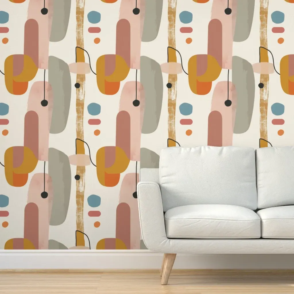 Large Scale Mid Century Atomic Peel and Stick Wallpaper - Dusty Rose product