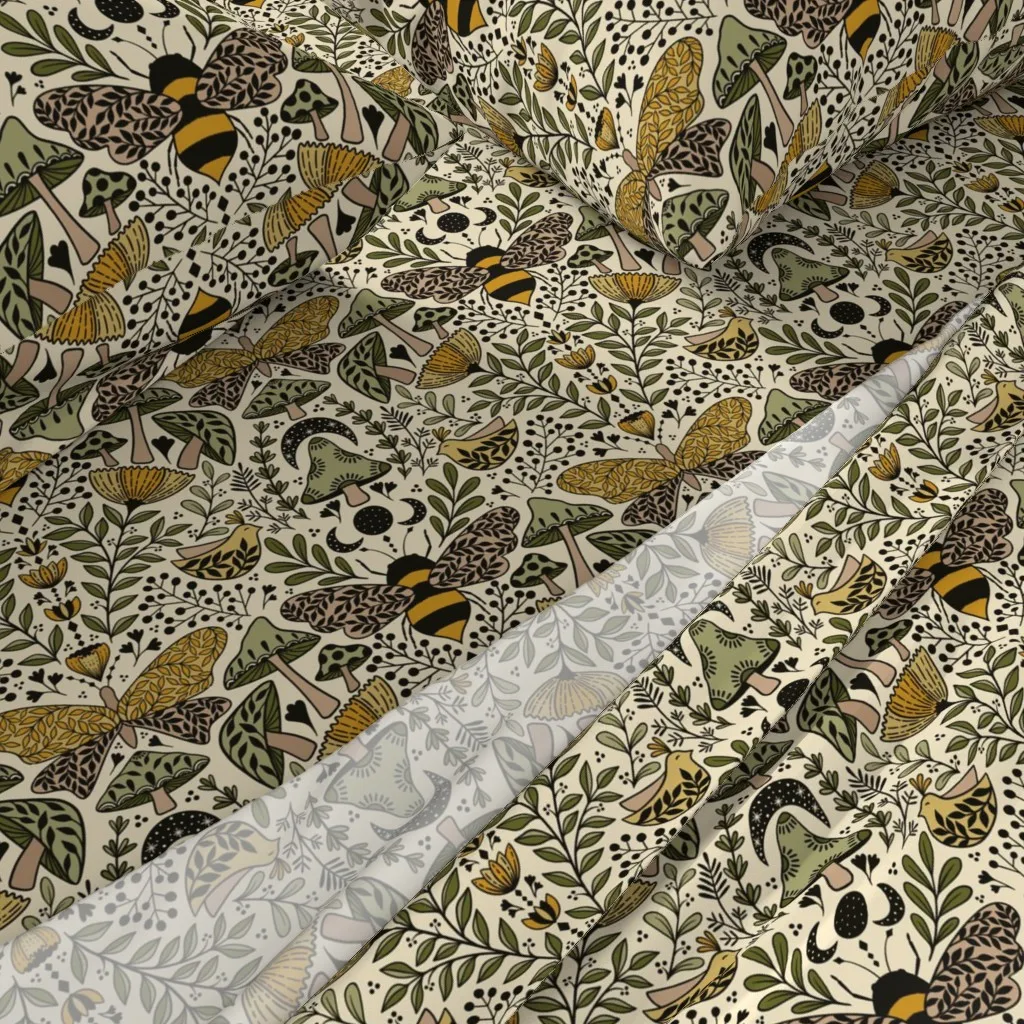 Large Scale Natural Habitat Bees Moths Wild Grass King Sheet Set - Mustard Yellow alternate view