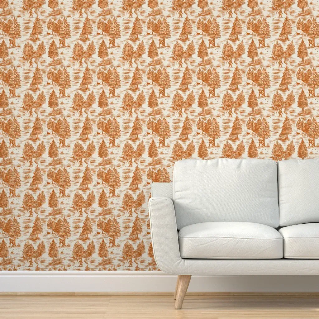 Large-Scale Orange Bigfoot Toile De Jouy Peel and Stick Wallpaper - Burnt Orange product