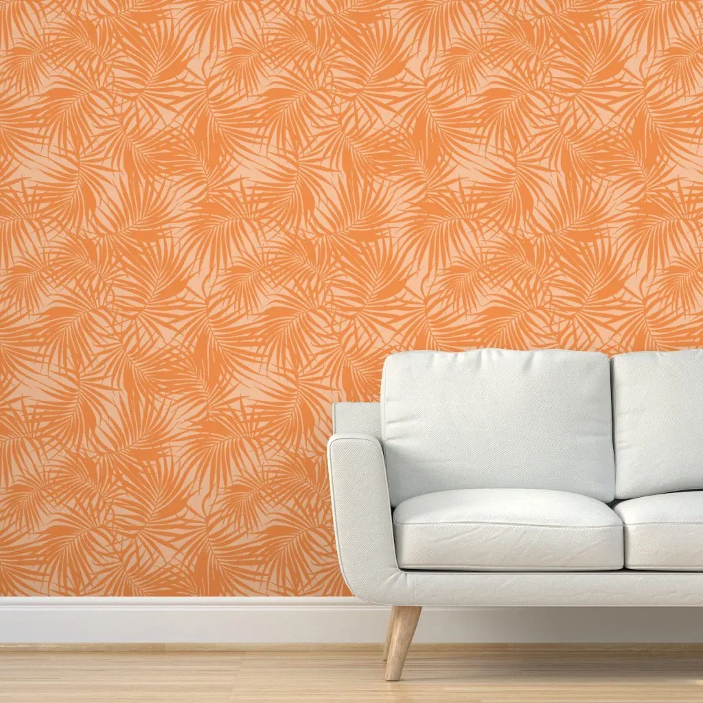 Large Scale Palm Frond Peel and Stick Wallpaper - Coral Orange product
