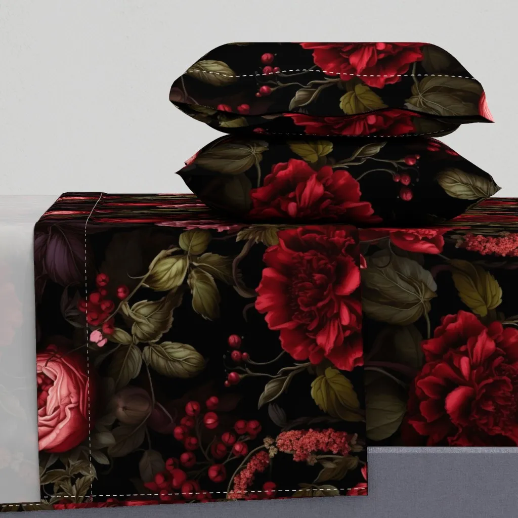 Large Scale Red Moody Floral Queen Sheet Set - Dark Red product
