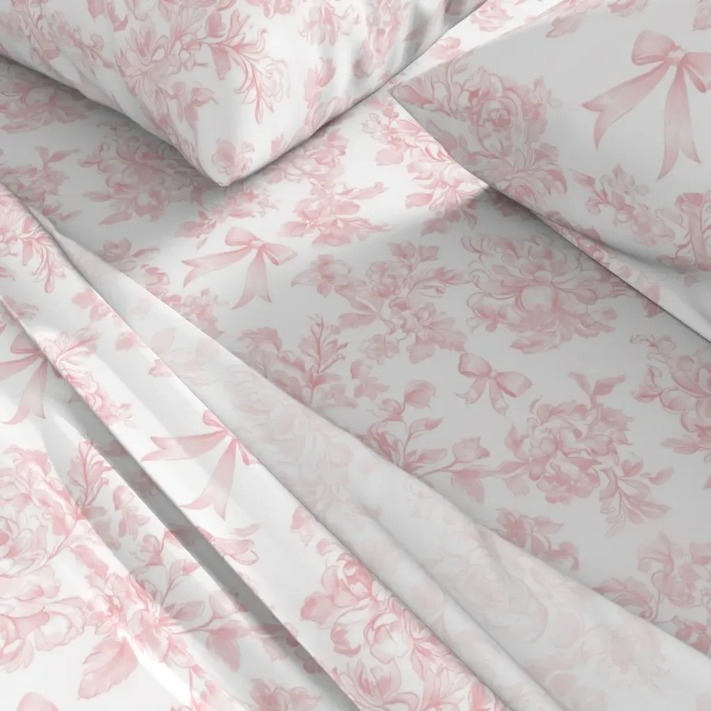 Large Scale Rococo Toile Twin XL Sheet Set - Pink alternate view