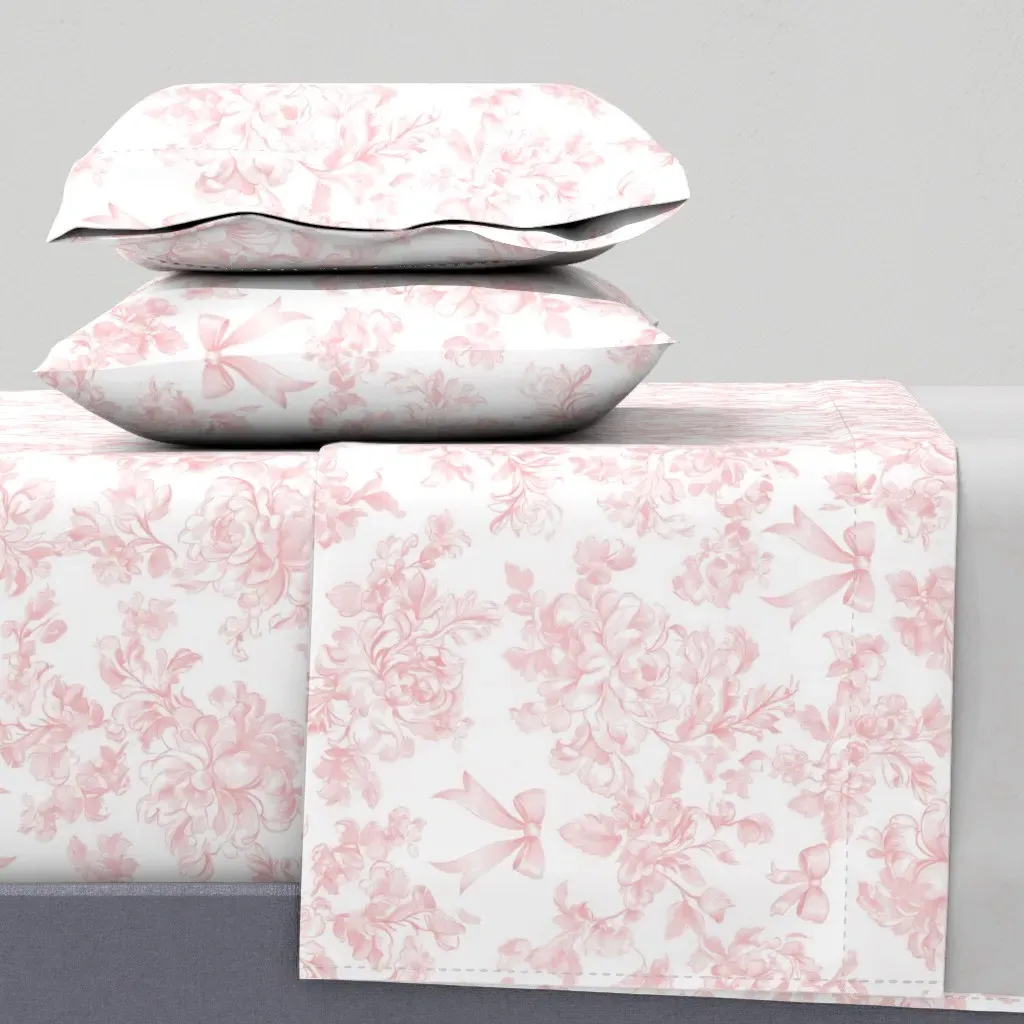 Large Scale Rococo Toile Twin XL Sheet Set - Pink product