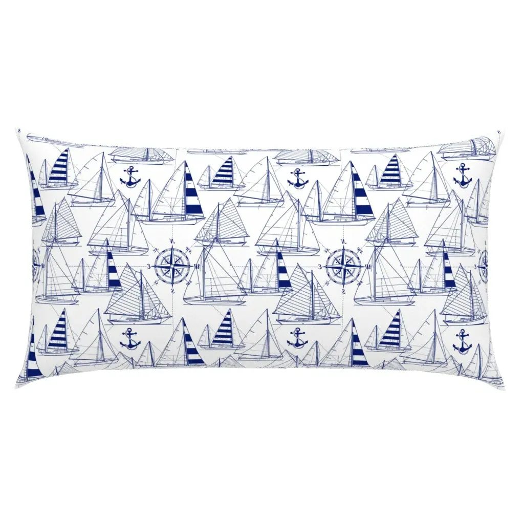 Large Scale Sailboats King Pillow Sham - Navy Blue, White product