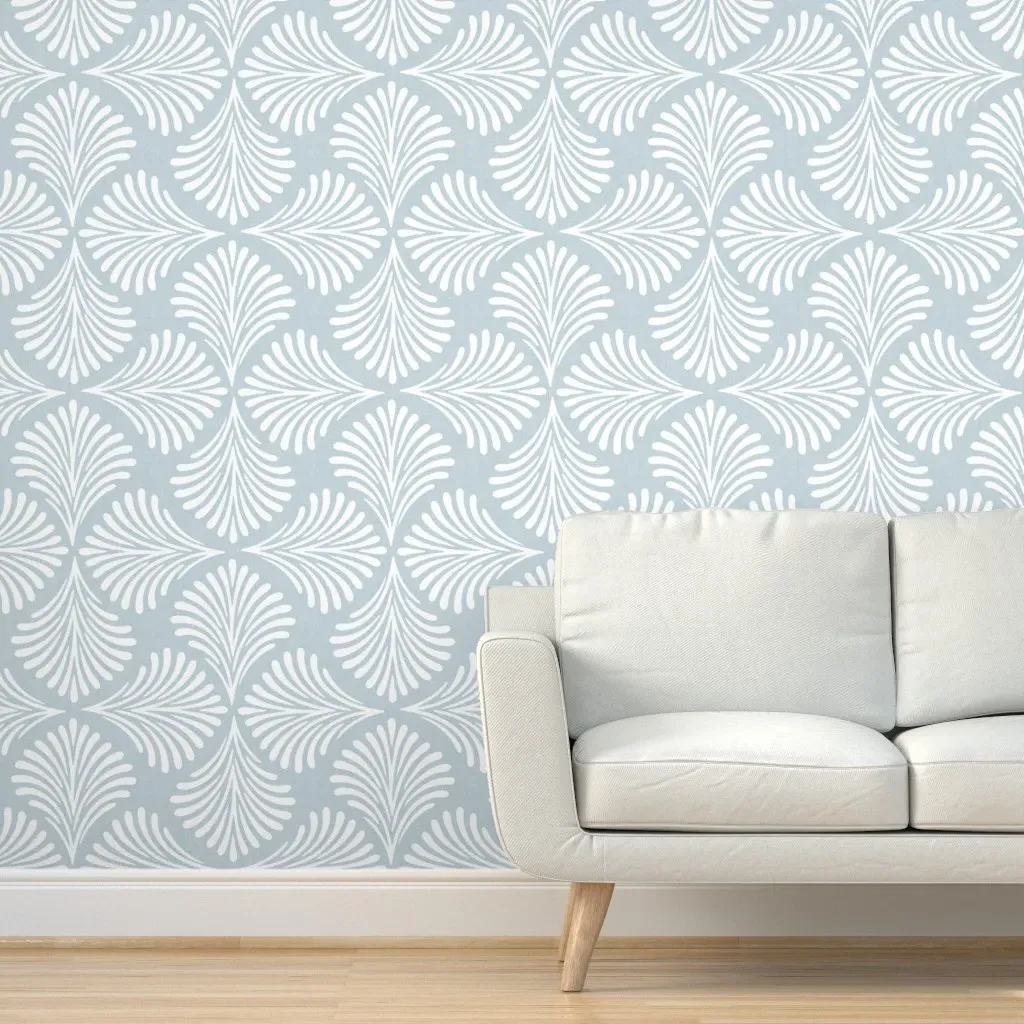 Large Scale Sky Blue Scallop Peel and Stick Wallpaper - Blue, Linen product