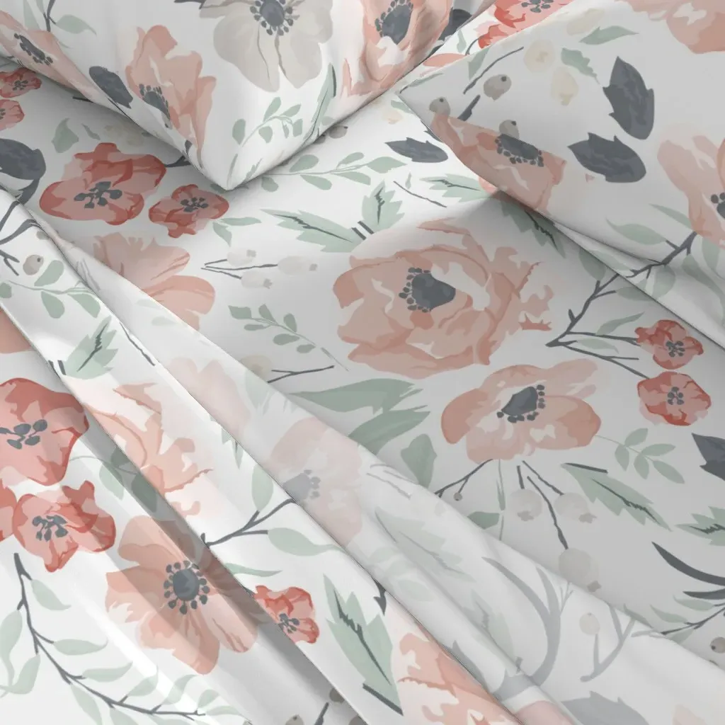 Large Scale Soft Meadow Floral Full Sheet Set - Blush Pink alternate view