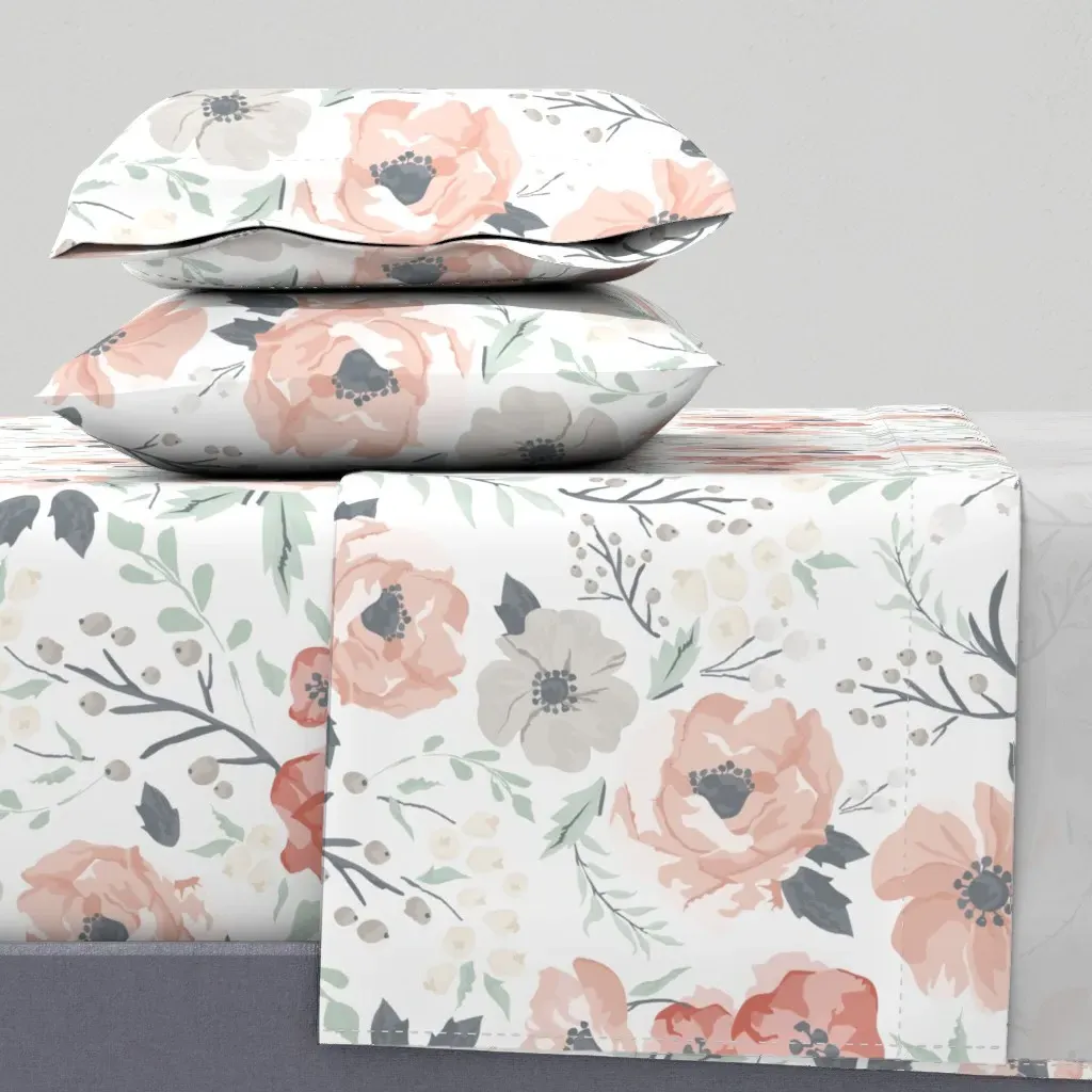 Large Scale Soft Meadow Floral Full Sheet Set - Blush Pink product