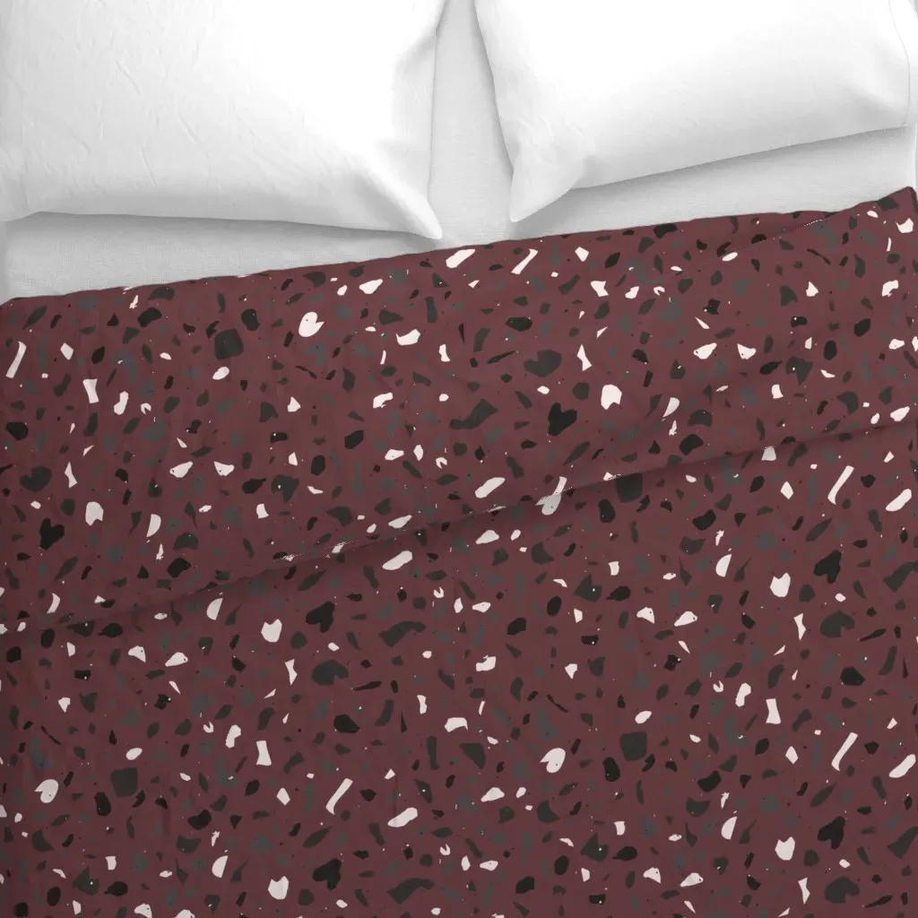 Large Scale Terrazzo with Gray Duvet Cover - Burgundy alternate view