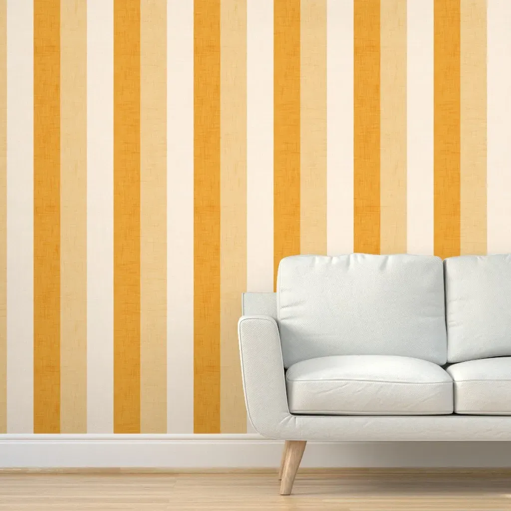 Large Scale Vertical Linen Stripes Peel and Stick Wallpaper - Golden Cream product