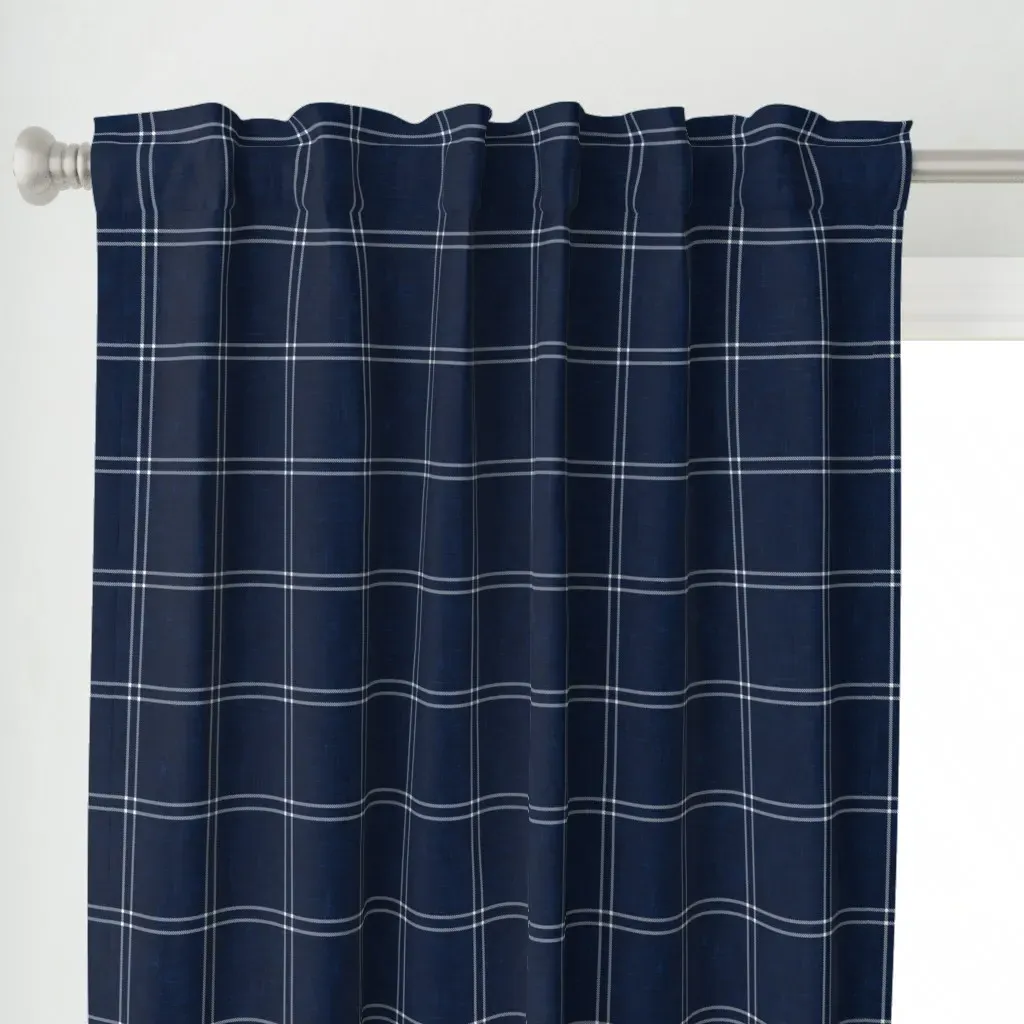 Large Scale Windowpane Curtain Panel - Navy Blue alternate view