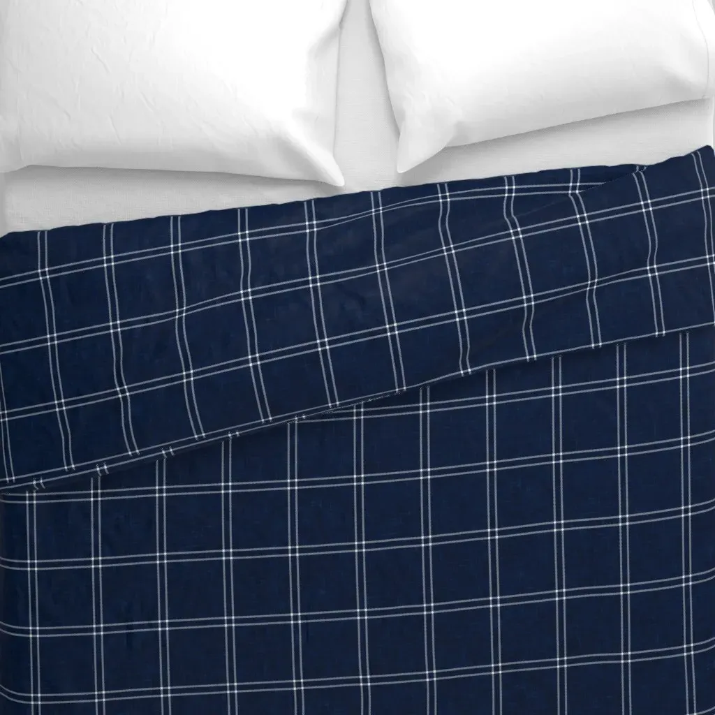 Large Scale Windowpane Plaid Duvet Cover - Navy Blue alternate view