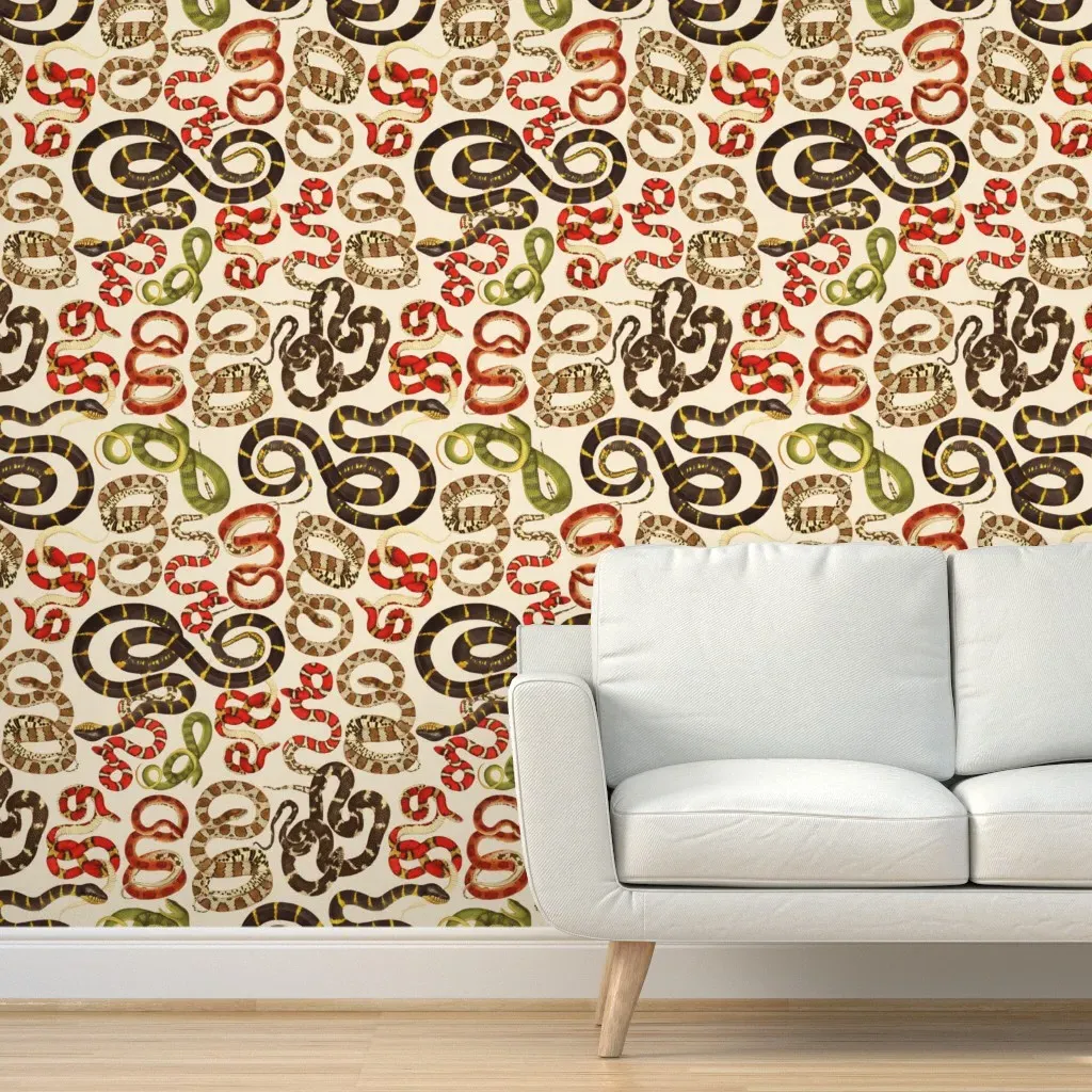 Large Snakes On Cream Peel and Stick Wallpaper - Red product