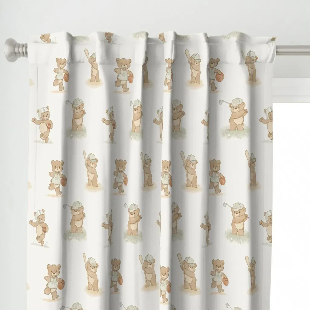 Large Sports Teddy Bear Curtain Panel - Beige alternate view
