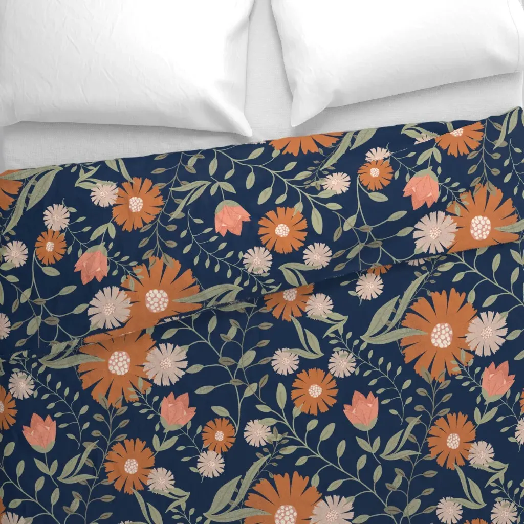 Large Spring Floral Textured Duvet Cover - Burnt Orange alternate view