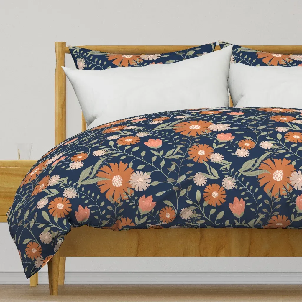 Large Spring Floral Textured Duvet Cover - Burnt Orange product