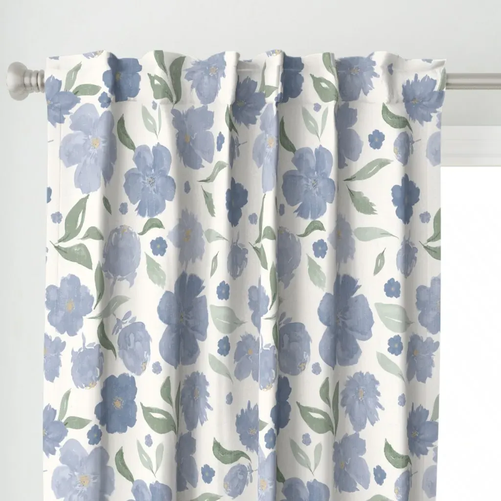 Large Sweet Vintage Curtain Panel - Dusty Blue alternate view