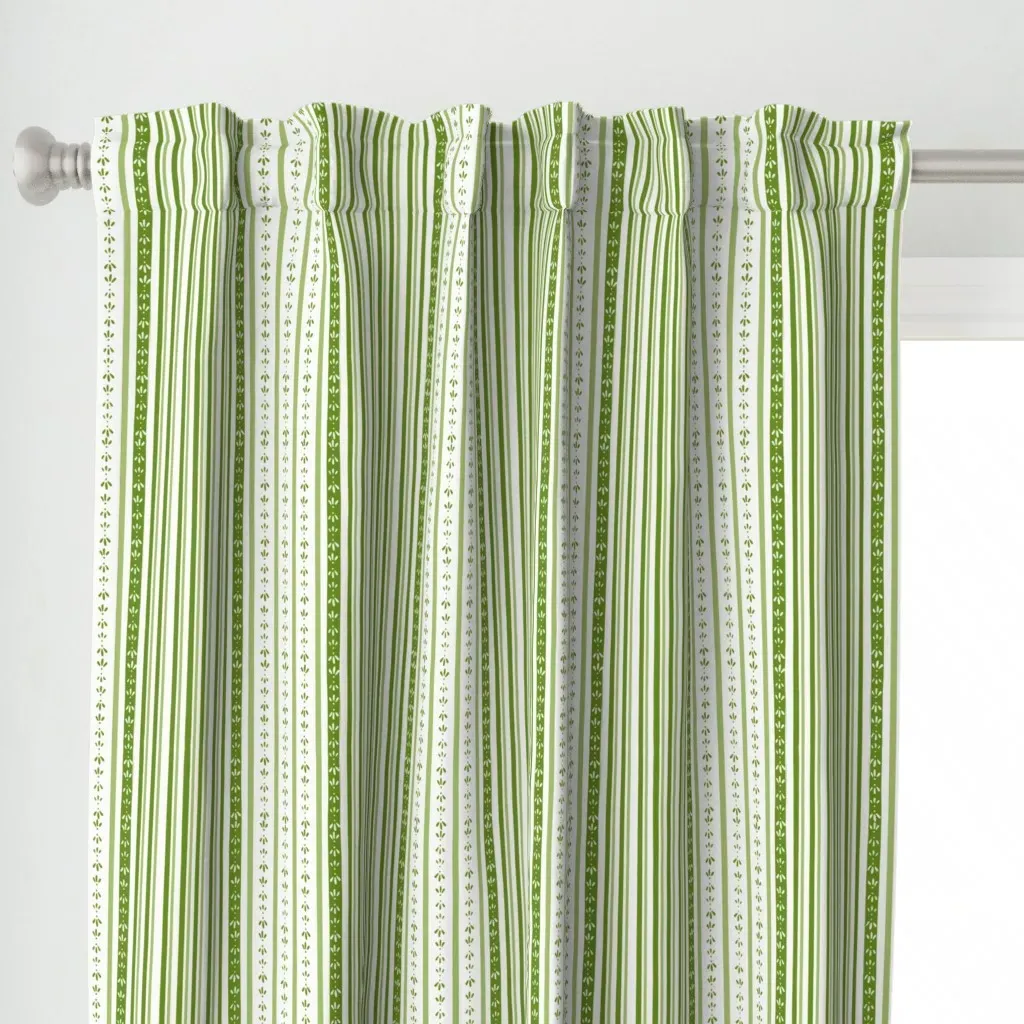 Large Ticking Detailed Curtain Panel - Green alternate view