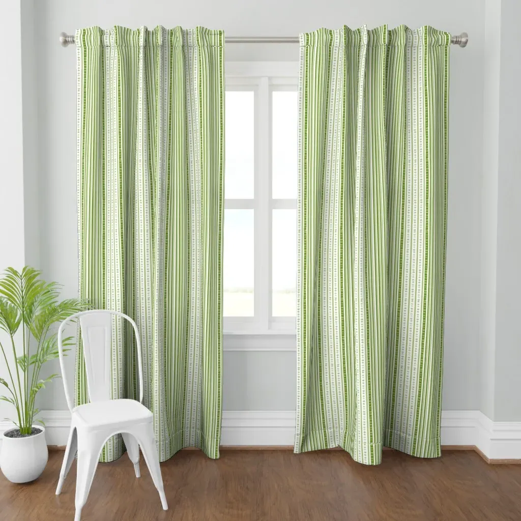 Large Ticking Detailed Curtain Panel - Green product