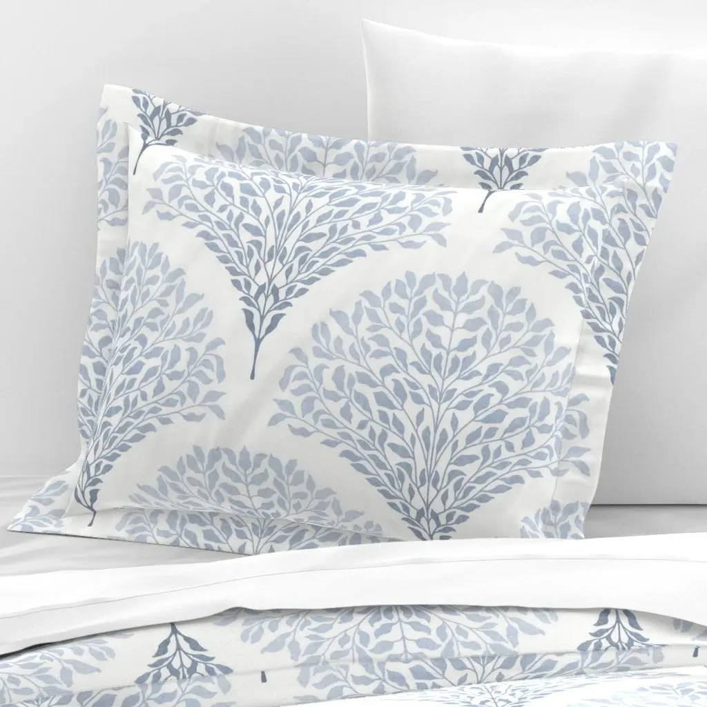 Large Trees Art Deco Standard Flanged Cushion Cover - Dusty Blue, Cotton Sateen product