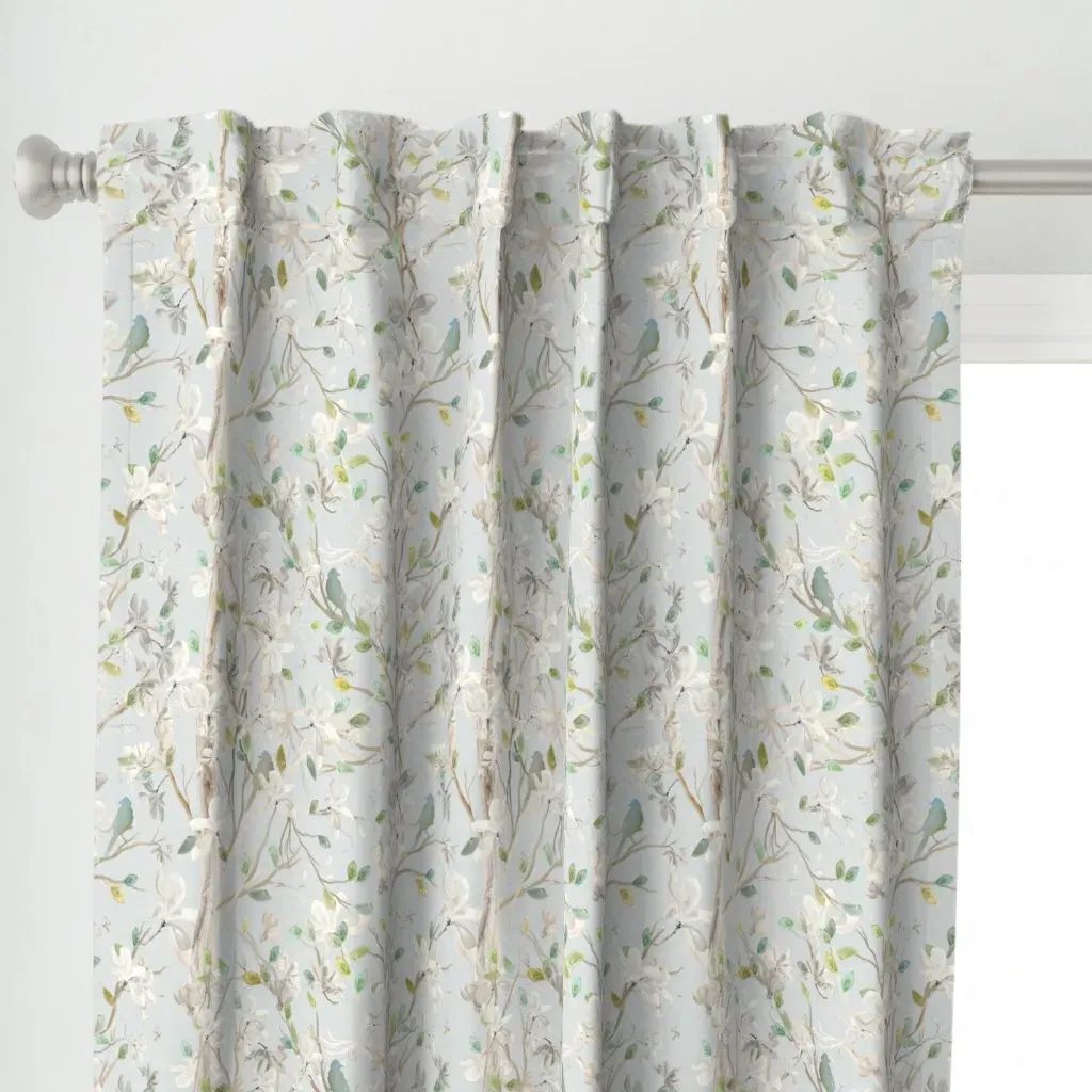 Large Trees Teal Leaves Curtain Panel - White alternate view