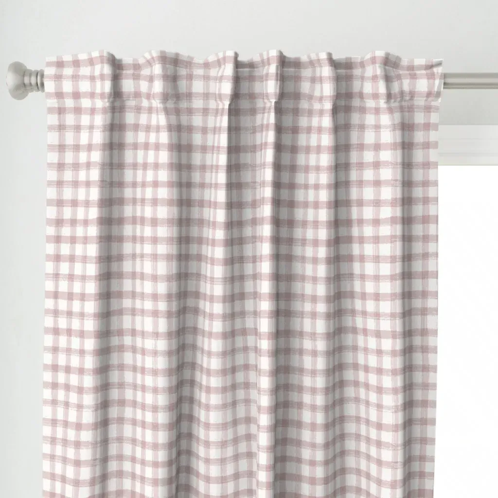 Large Watercolor Checked Curtain Panel - Blush Pink alternate view