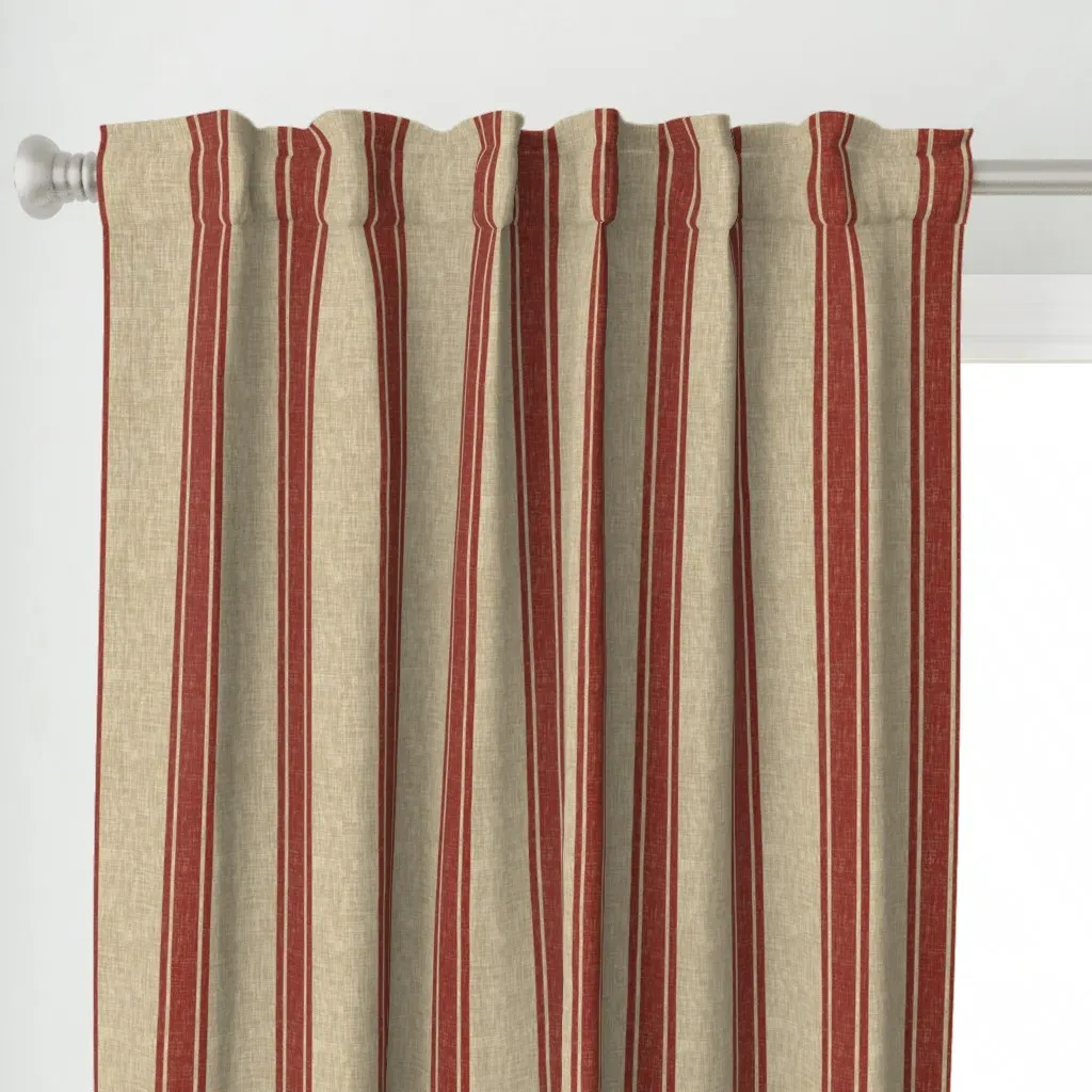 Large Western Ticking Curtain Panel - Red alternate view