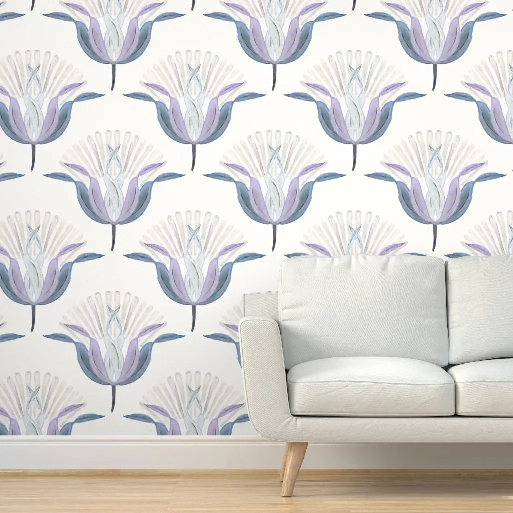 Large White Lotus Flower Peel and Stick Wallpaper - Lavender product