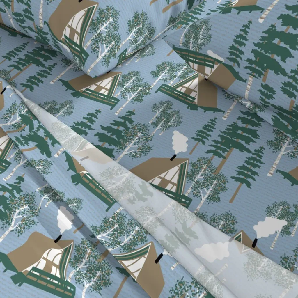 Largescale A-Frame Cabin In The Woods Queen Sheet Set - Taupe alternate view