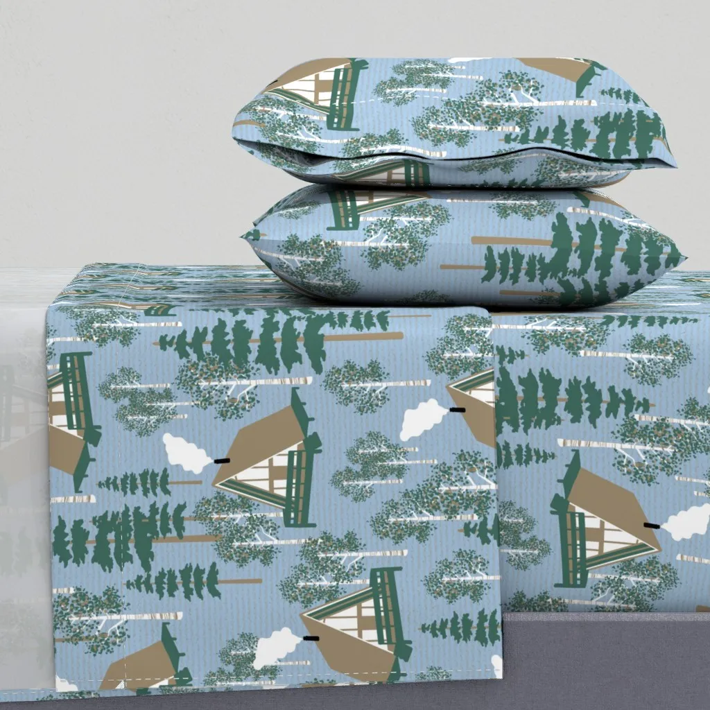 Largescale A-Frame Cabin In The Woods Queen Sheet Set - Taupe product