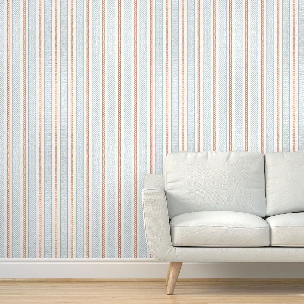 Lattice Stripes Peel and Stick Wallpaper - Light Blue, Red product