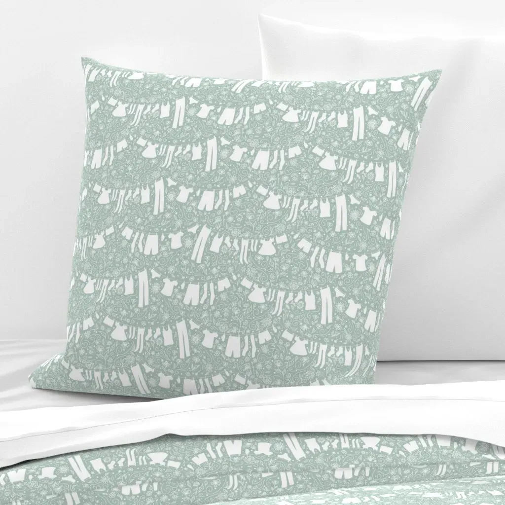 Laundry Day Line Drying Euro Pillow Sham - Sage Green product