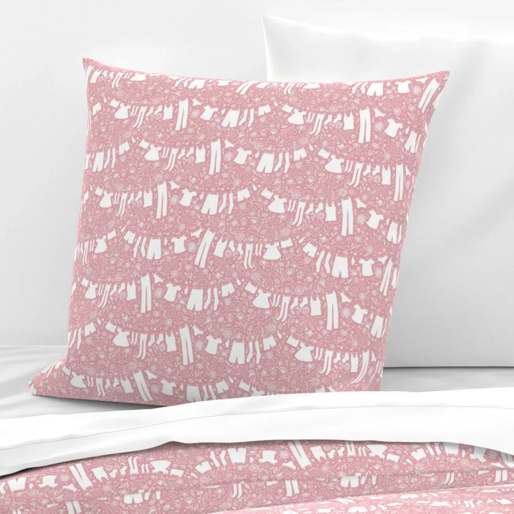 Laundry Day Line Drying Rose Euro Pillow Sham - White product