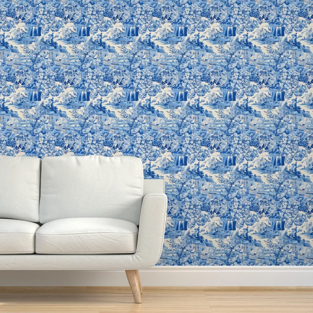 Laundry Day Toile Peel and Stick Wallpaper - Blue product