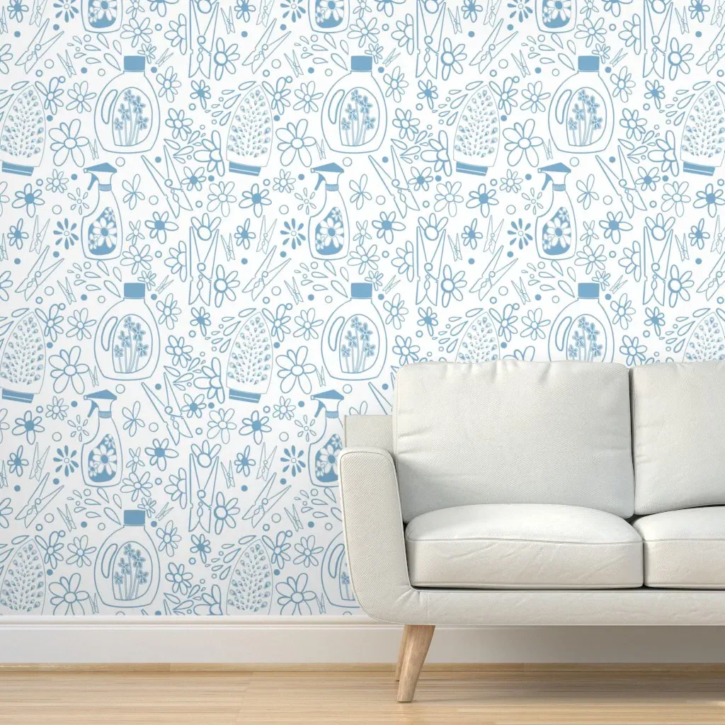 Laundry Room Doodles Peel and Stick Wallpaper - Light Blue product