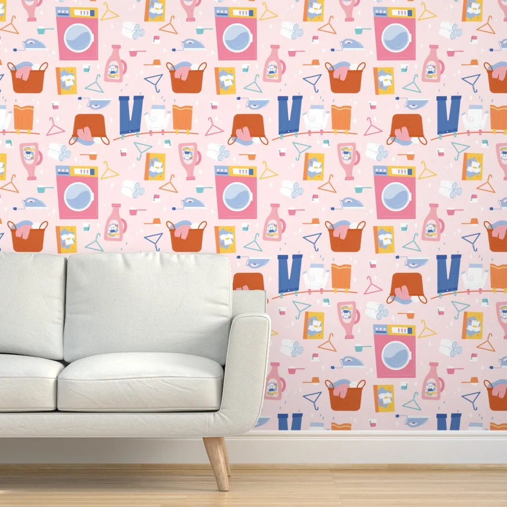 Laundry Room Washing Machine Peel and Stick Wallpaper - Pink product