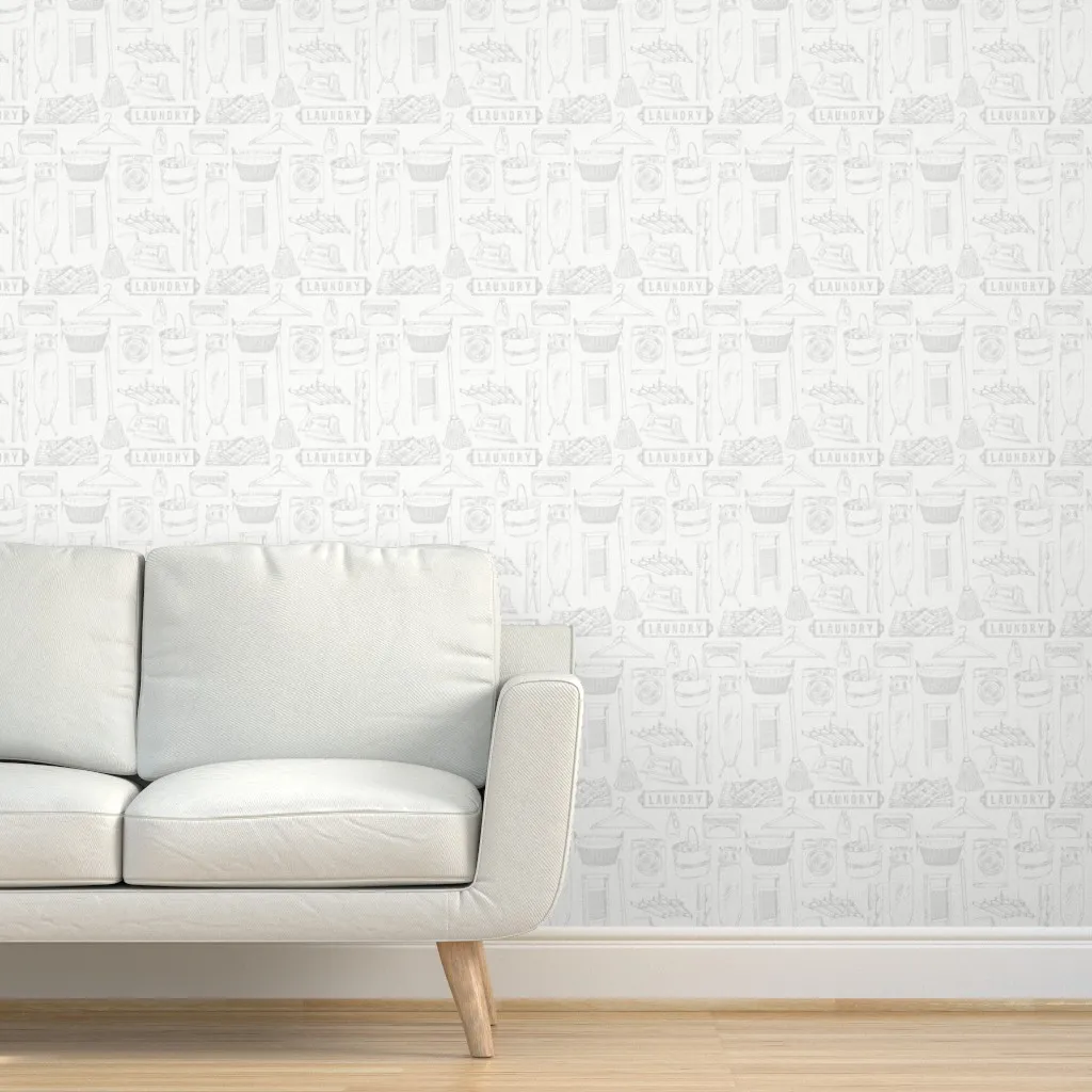 Laundry Utility Room Toile Peel and Stick Wallpaper - Ivory Light Grey product