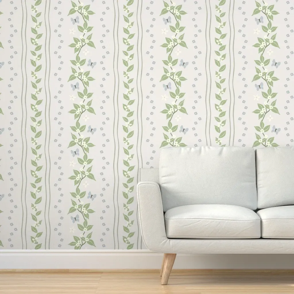 Laurel Botanical Floral Stripe Peel and Stick Wallpaper - Light Green product