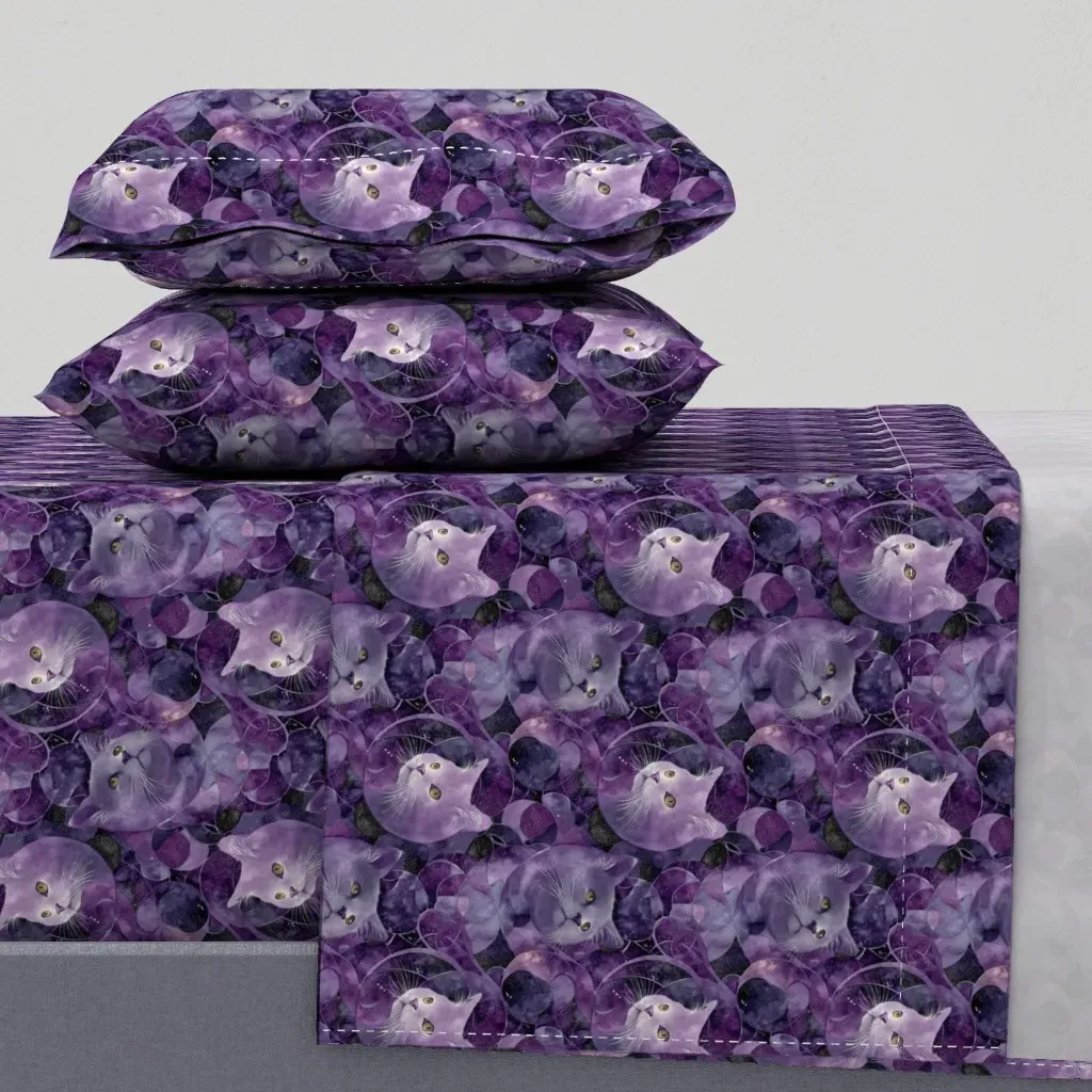 Lavender Familiar Dark Astronomical Cycle Cal King Sheet Set - Purple product