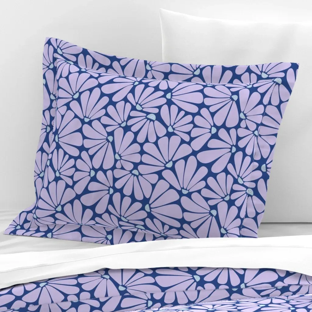 Lavender Purple Blue Flowers Cobalt Standard Flanged Pillow Sham - Lavender, Cotton Sateen product