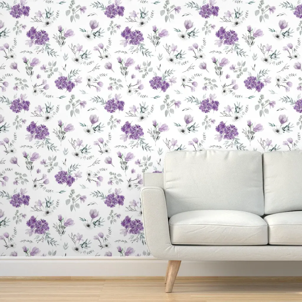 Lavender Watercolor Floral Peel and Stick Wallpaper - Lilac product