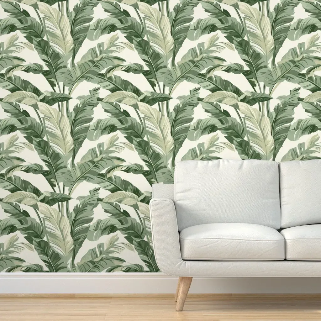 Layered Banana Leaf Tropical Print Peel and Stick Wallpaper - Green product