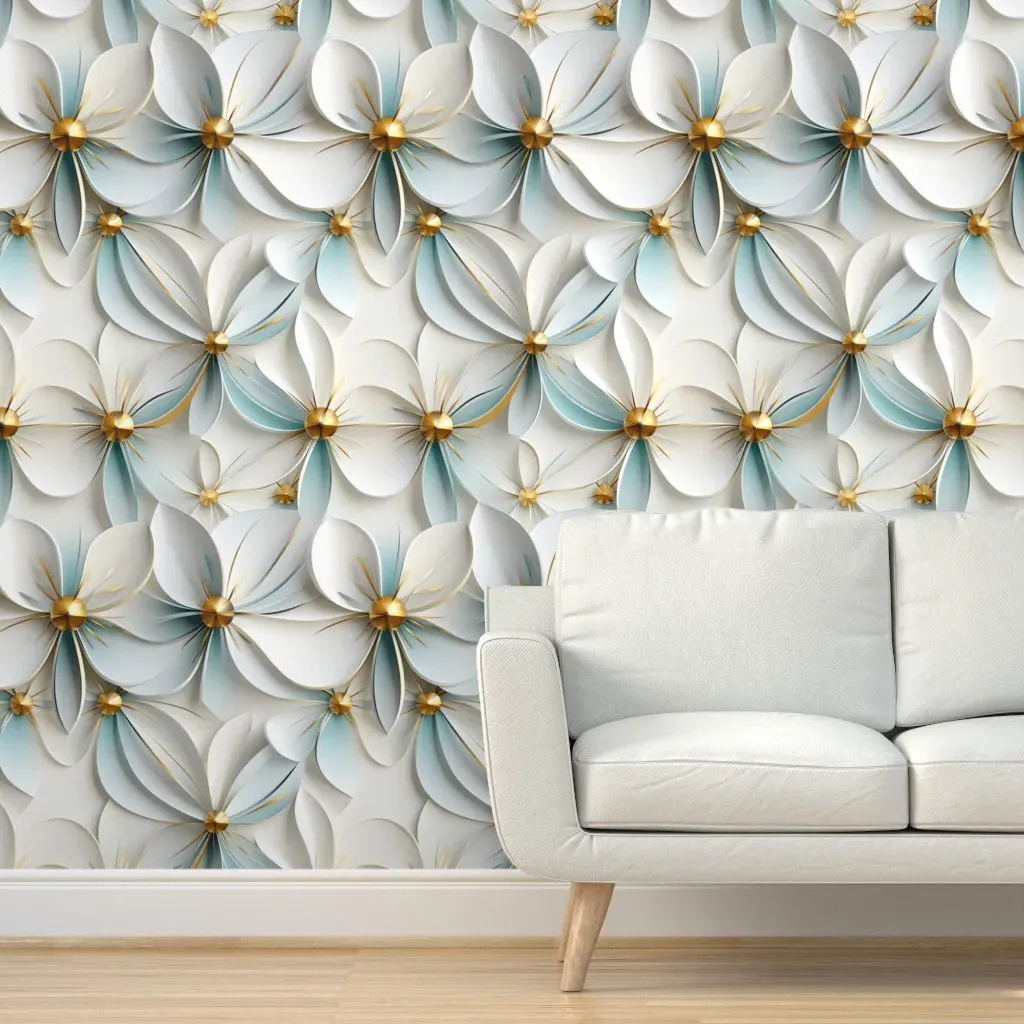 Layered Floral Gold Accent Peel and Stick Wallpaper - White product