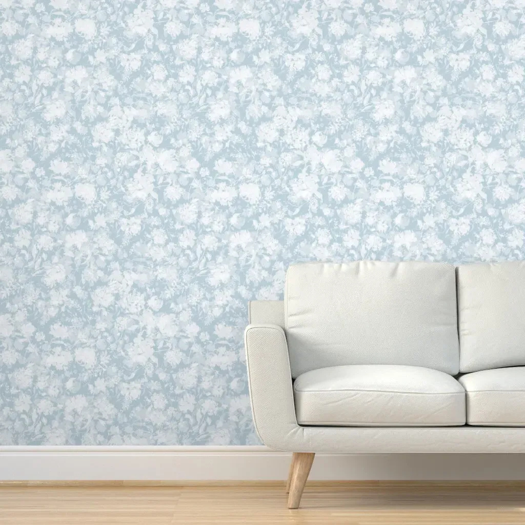 Layered Peonies Peel and Stick Wallpaper - Coastal Sea Blue, White product