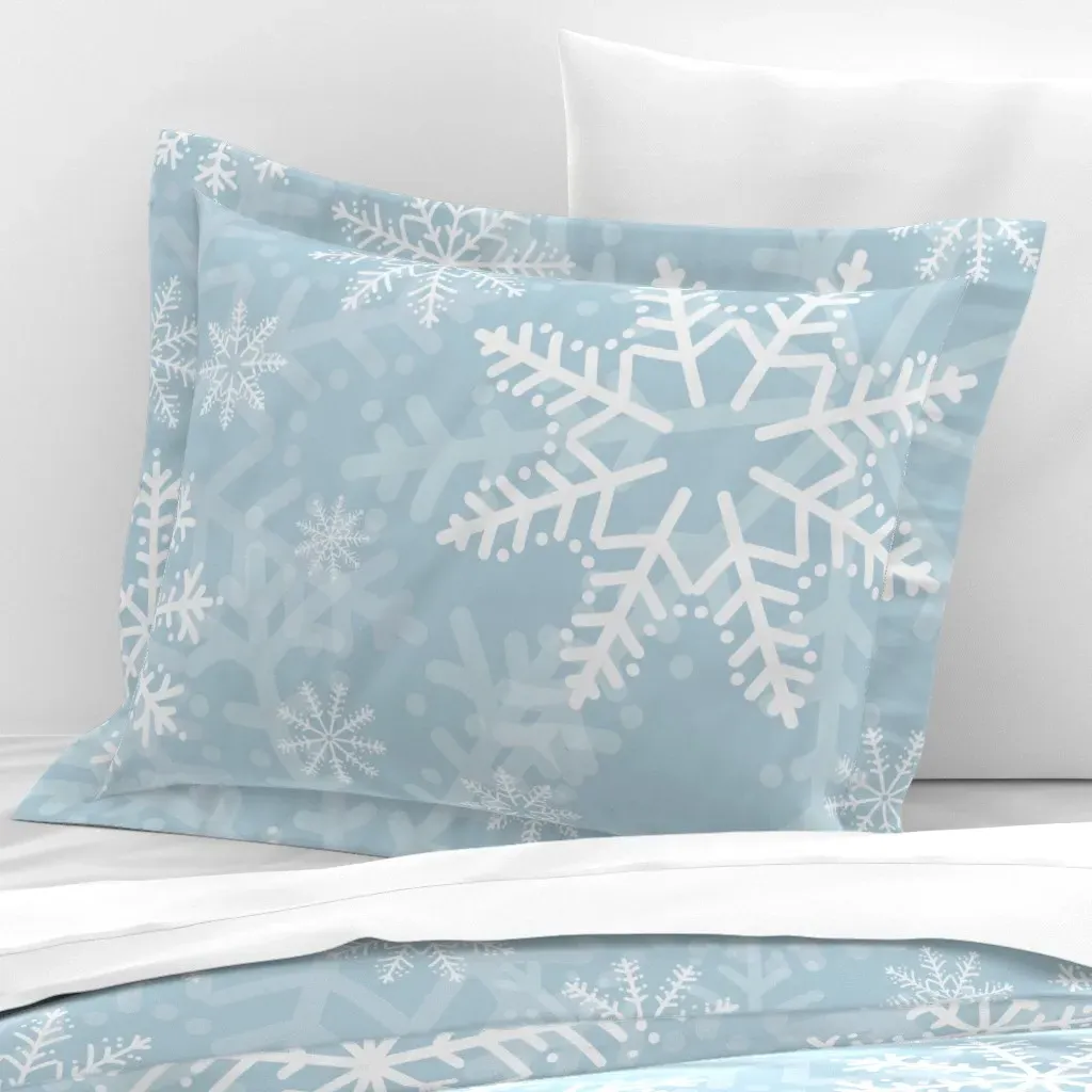 Layered Snowflakes Standard Flanged Cushion Cover - Baby Blue, Cotton Sateen product