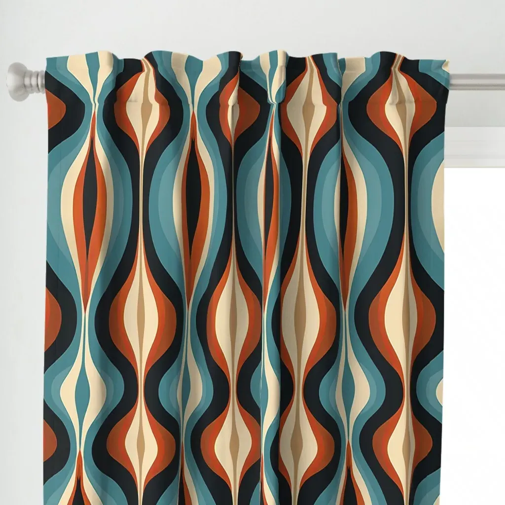 Layers Of Black Teal Curtain Panel - Burnt Orange alternate view