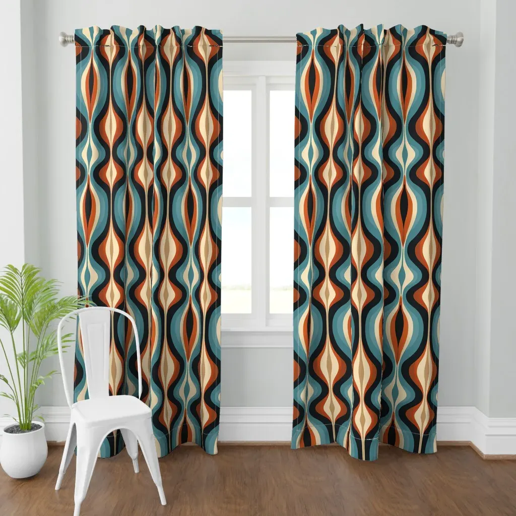 Layers Of Black Teal Curtain Panel - Burnt Orange product