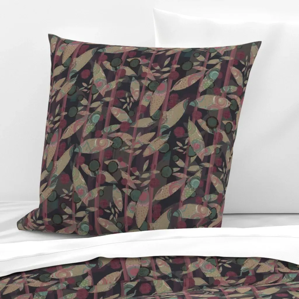 Layers Of Patterned Leaves Dots Stripes Euro Pillow Sham - Dusty Rose product